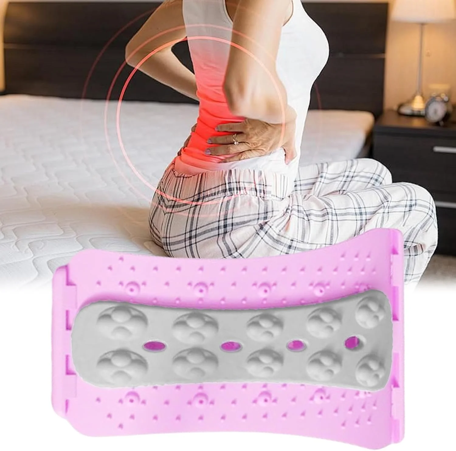 تخته کمری، ماساژور کششی قابل تنظیم، وسیله ترک خوردگی تخته پشتی - برای ناراحتی ستون فقرات، ریلکسیشن عضلات، مناسب منزل، مسافرت، کار، تحصیل، مردان، زنان و سالمندان