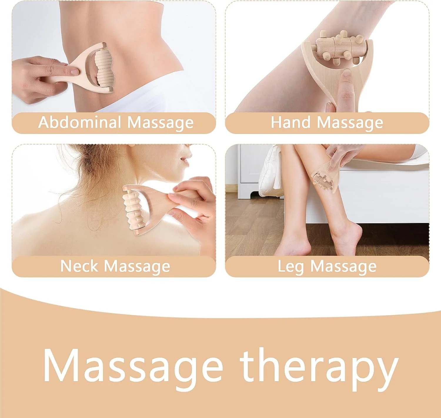 مجموعه ۳ عددی ابزار ماساژ چوبی Abeillo، غلتک های ماساژ چوبی، ابزار ماساژ دستی، استیک غلتکی عضلات پشت برای ریلکس کردن ران، پا، دست، کل بدن، عضلات مردان و زنان