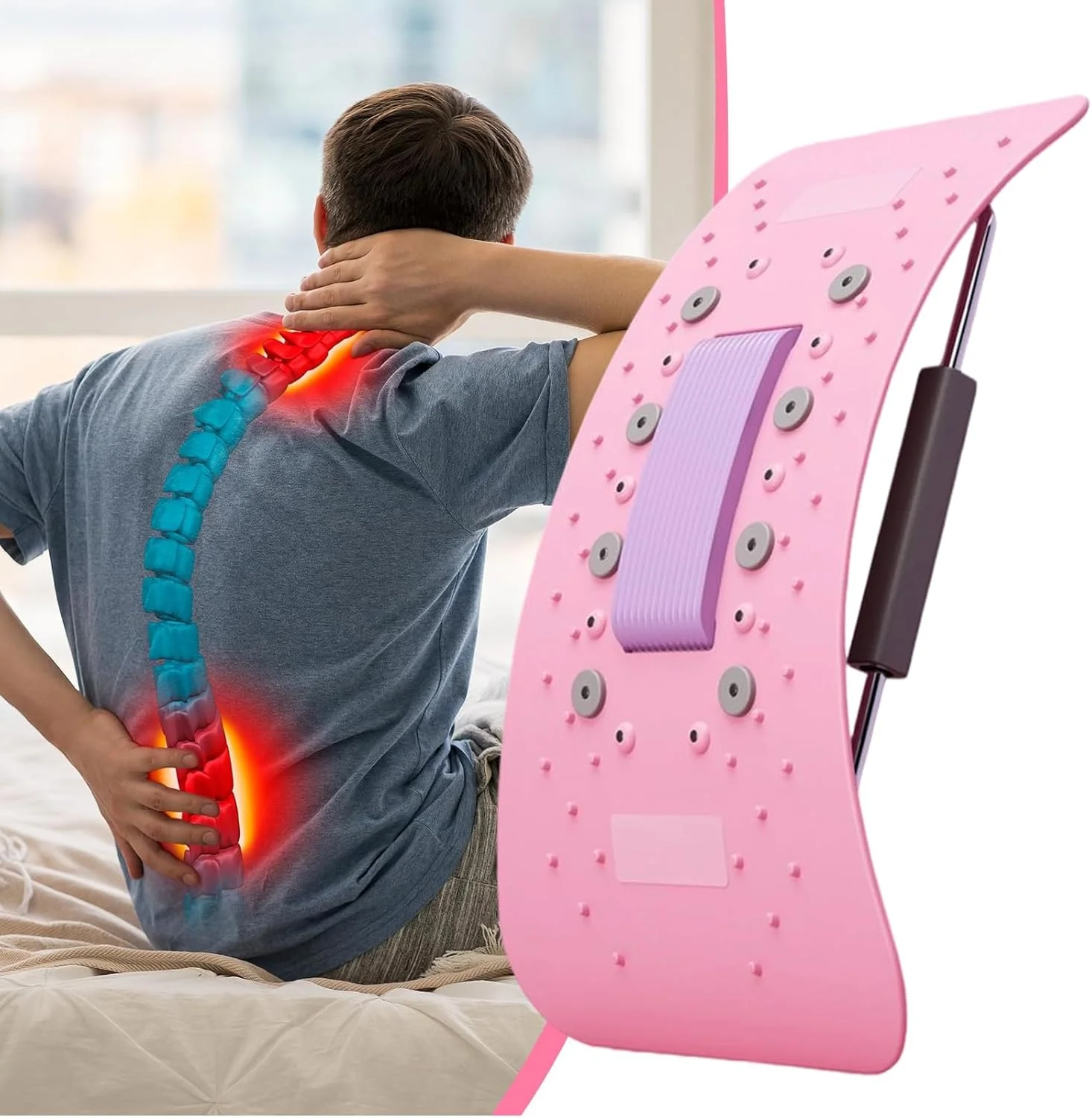 تخته کشش کمری | کشش تراکشن ماساژور قابل تنظیم - تخته کشش ستون فقرات - برای تسکین ناراحتی، ریلکسیشن عضلات بدن، مناسب آقایان، بانوان، باشگاه خانگی و بعد از تمرین