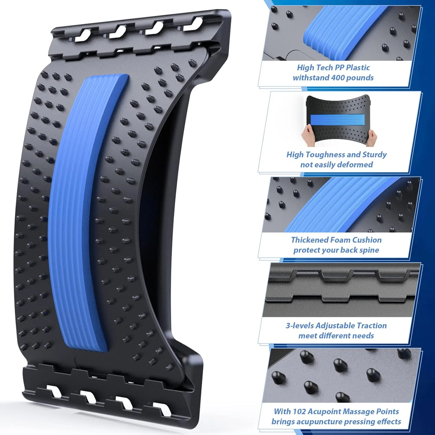 تخته کشش کمر برای تسکین درد پایین کمر، تخته ترک کمر قابل تنظیم 3 سطح، دستگاه ماساژور/ترک کمر برای اسکولیوز، رفع فشار ستون فقرات، پشتیبانی از قسمت فوقانی و پایینی کمر