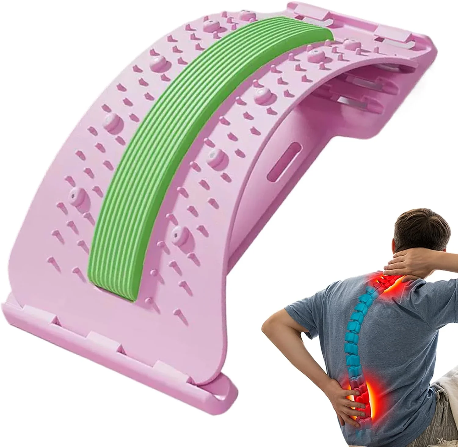 کشش دهنده قوس کمر، کشش دهنده کمری | ماساژور ارگونومیک ضد لغزش قابل تنظیم 3 سطحی برای رهایی عضلات، ریکاوری بدن، تناسب اندام خانگی