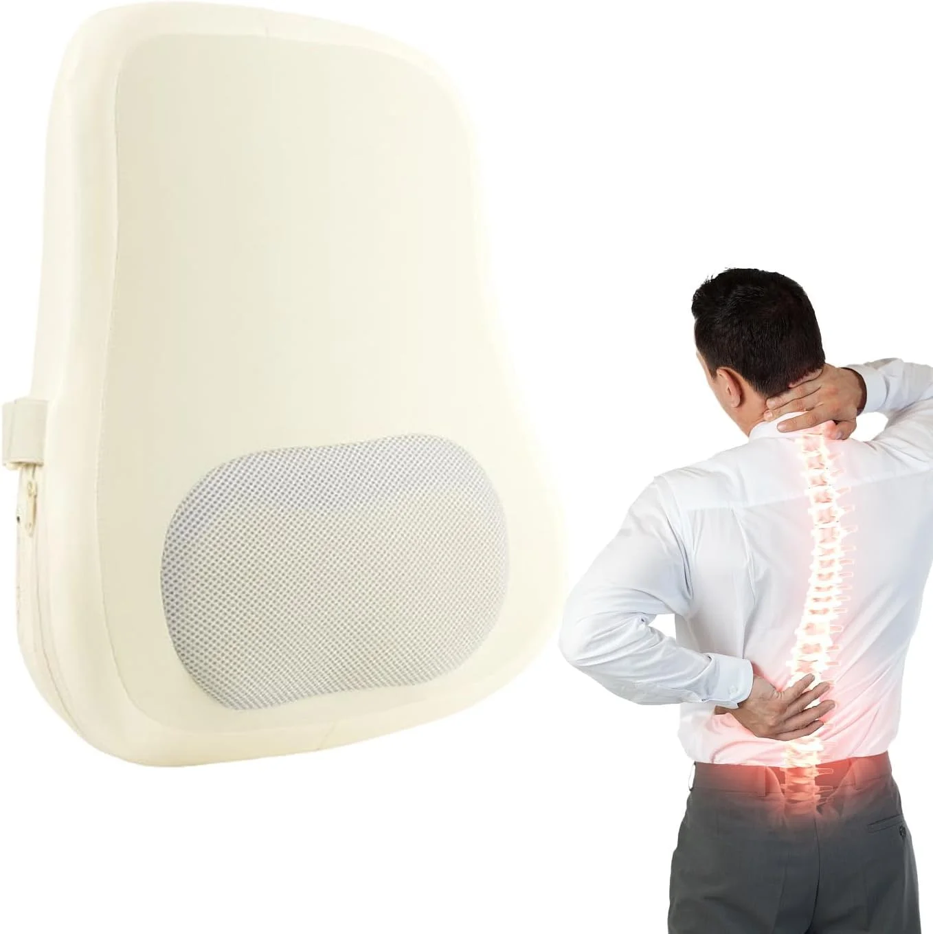 ماساژور گردن و کمر با گرما - ماساژور گردن با گرما، کوسن برقی و بدون سیم برای پشتیبانی از کمر، مناسب برای زنان و مردان، محل کار، ریکاوری ورزشی، خانه، مسافرت، صندلی ماشین