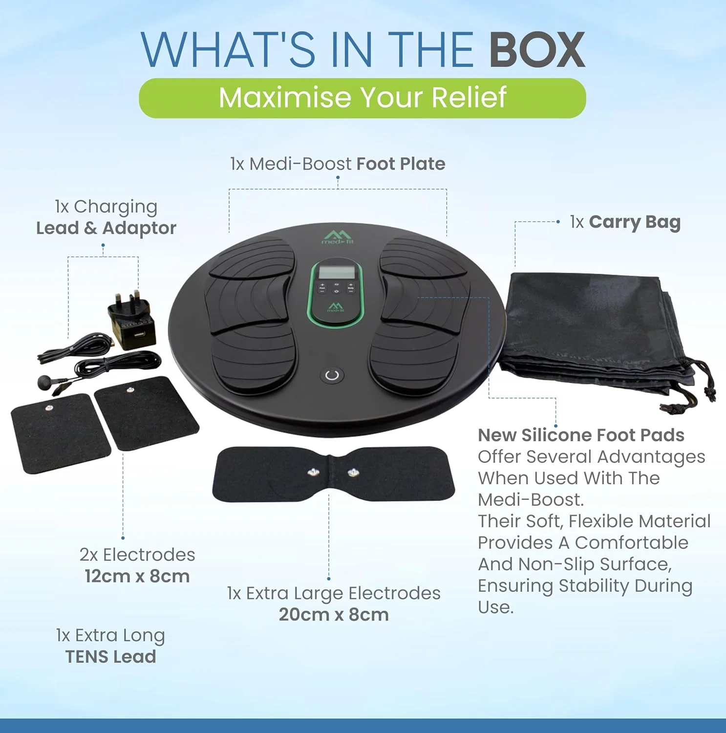ماساژور پا TENS & EMS قابل شارژ Medi-Boost | کاهش تورم در پاها و مچ پا - درد پا، آرتروز، درد مچ پا و ساق پا، سیاتیک - دارای گواهی پزشکی | بهبود گردش خون