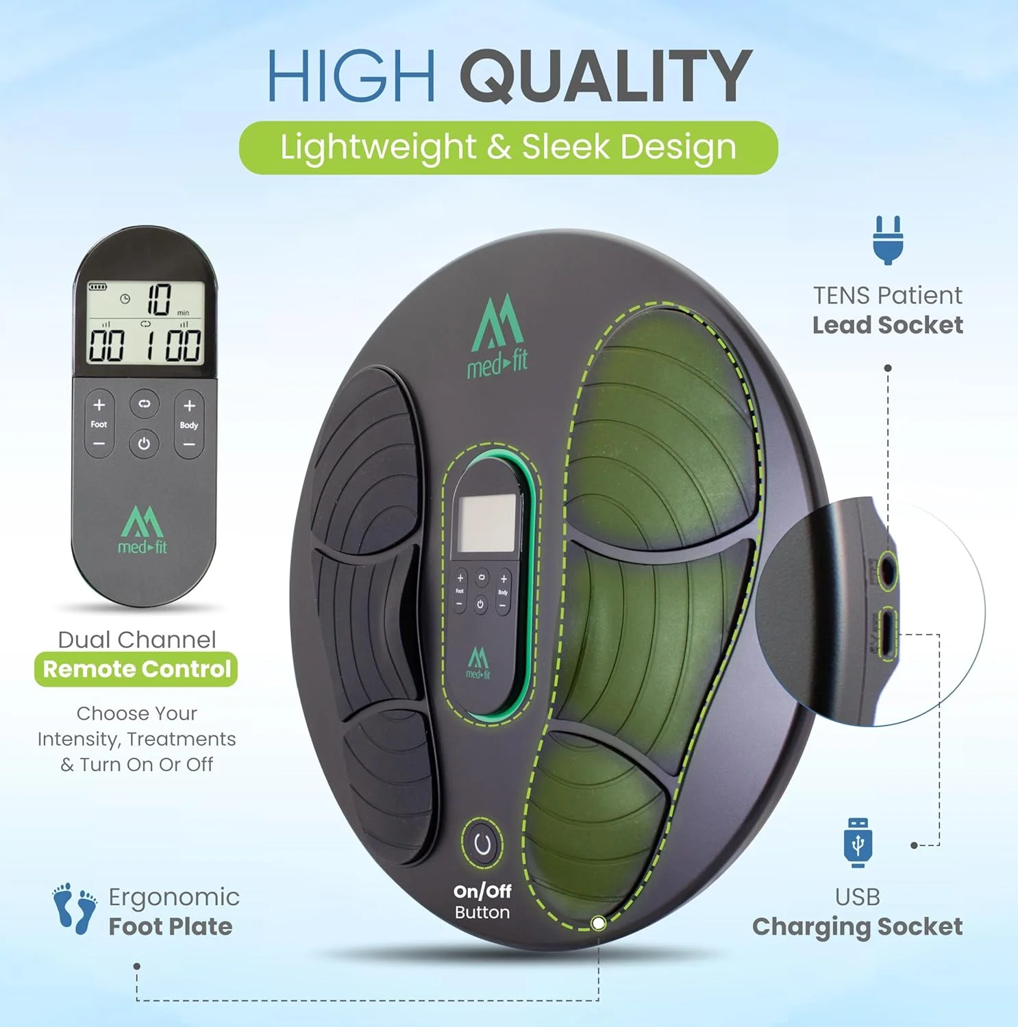 ماساژور پا TENS & EMS قابل شارژ Medi-Boost | کاهش تورم در پاها و مچ پا - درد پا، آرتروز، درد مچ پا و ساق پا، سیاتیک - دارای گواهی پزشکی | بهبود گردش خون