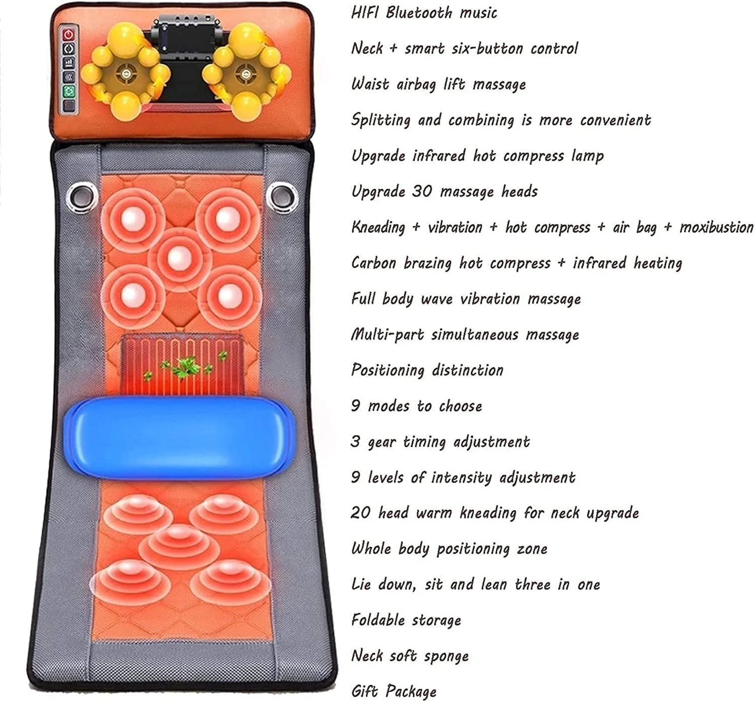 تشک ماساژ MXGZ برای درد کمر، دارای 9 موتور ویبره - ماساژور کمر برای صندلی تخت، تشک ماساژ تمام بدن برای تسکین درد کمر