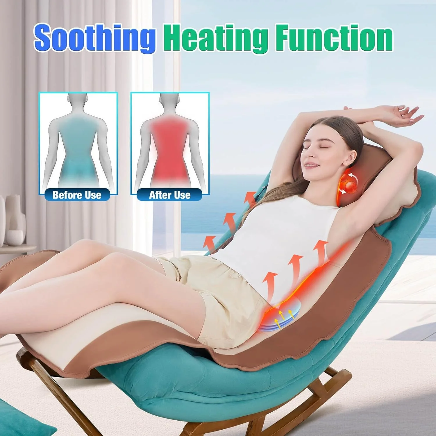 تشک ماساژ شیاتسو کل بدن با گرما، ماساژور گردن شیاتسو متحرک، کشش و آرامش سه بعدی کمر، 6 موتور ویبره، برای رفع استرس، کمر قابل تنظیم برای تناسب قد 152 تا 188 سانتی متر، تاشو و قابل حمل