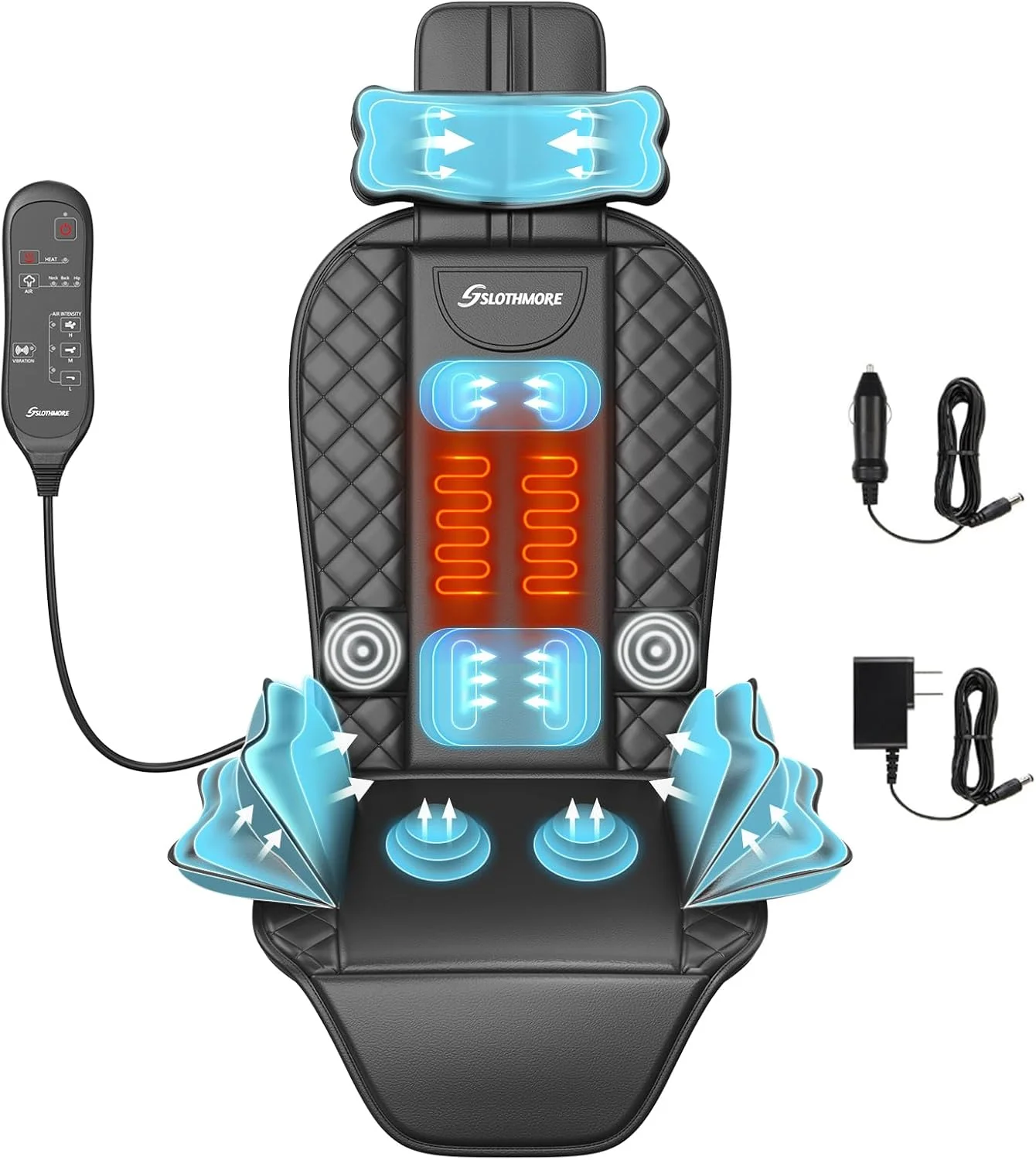 ماساژور کمر با گرما، کشش و ویبره، پد ماساژور صندلی برای تسکین درد بافت عمیق، کشش کمری، چرم PU، تاشو، برای قد 152 تا 185 سانتی متر، پد صندلی ماساژور برای خانه و محل کار