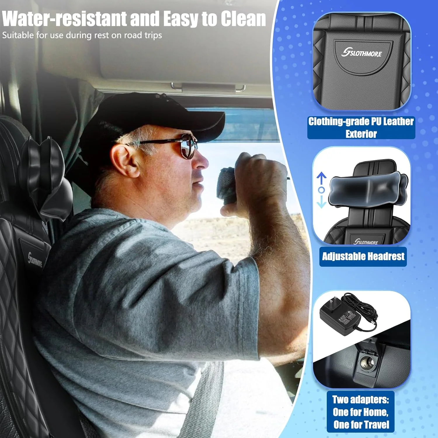 ماساژور کمر با گرما، کشش و ویبره، پد ماساژور صندلی برای تسکین درد بافت عمیق، کشش کمری، چرم PU، تاشو، برای قد 152 تا 185 سانتی متر، پد صندلی ماساژور برای خانه و محل کار