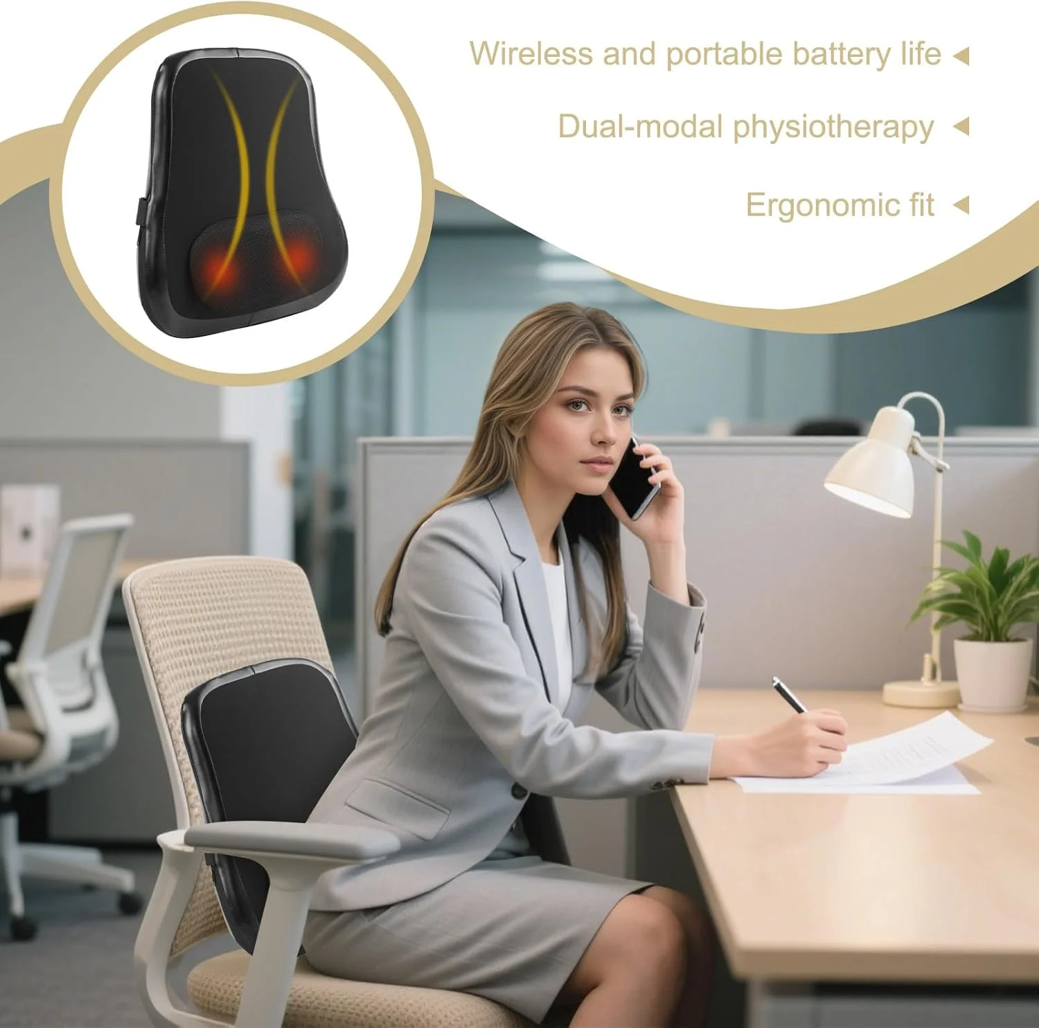 ماساژور پشتی برای صندلی | ماساژور پشتی قابل حمل با گرما | کوسن برقی پشتی کمری بدون سیم برای مردان، زنان، ریکاوری ورزشی، مسافرت، صندلی ماشین، خانه