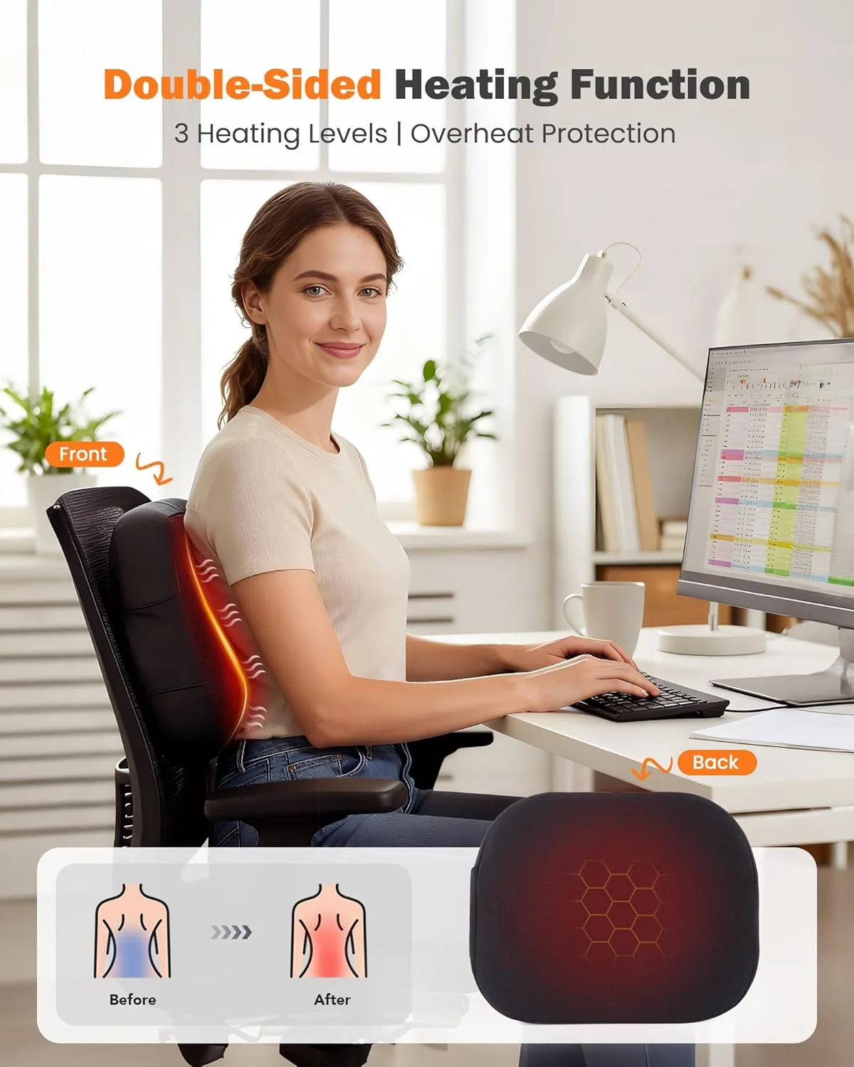 ماساژور کمر با گرما، ماساژور گردن شیاتسو 2 در 1 با ورز دادن عمیق بافت سه بعدی و گرمایش دو طرفه برای تسکین درد شانه و کمر، بالش پشتیبانی کمری برای صندلی اداری، هدیه برای مادر و پدر