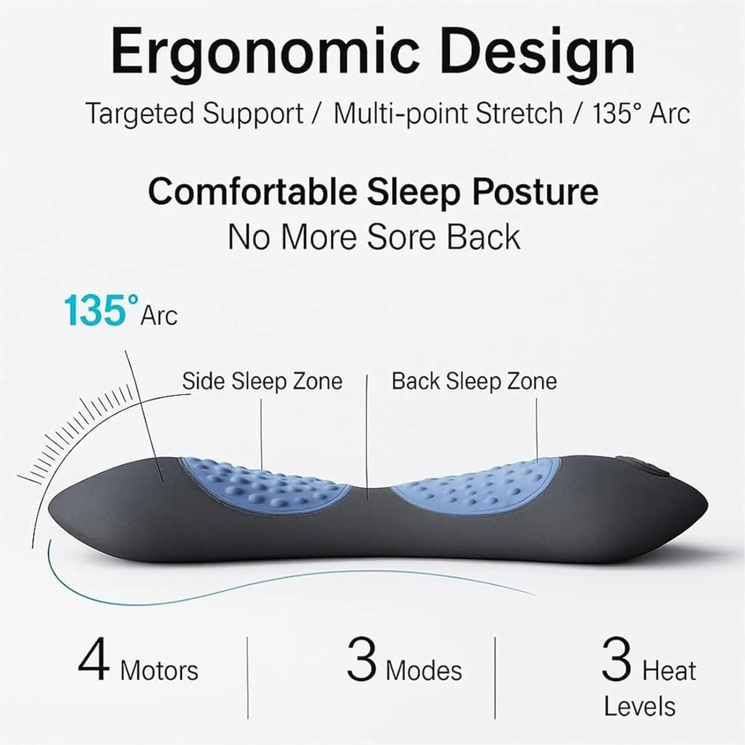 ماساژور سه گانه ستون فقرات، بالش پشتی کمری برقی 3 در 1 با ارتفاع قابل تنظیم، ماساژور شارژی برای کمر، بالش گوه ای کمر، برای گردن، شانه و پشت (A1)