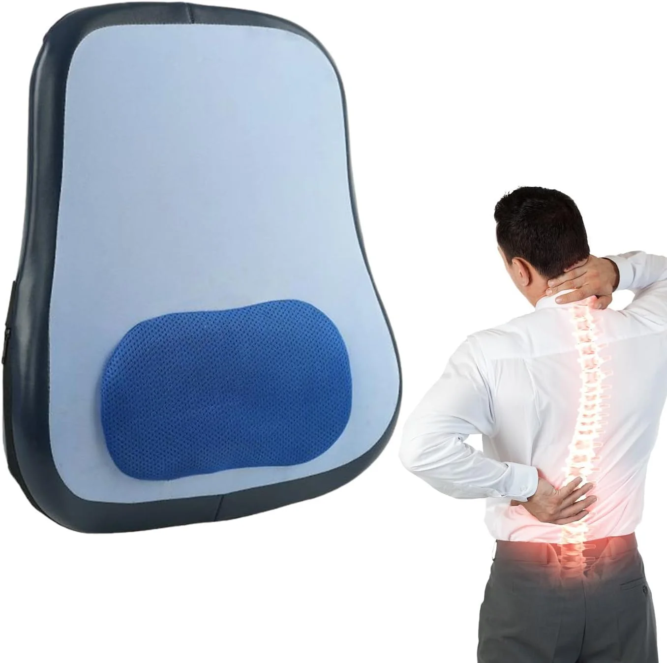 ماساژور پایین کمر | ماساژور گرمایشی کمر | کوسن برقی و بدون سیم برای پشتیبانی از کمر مناسب برای زنان و مردان، محل کار، ریکاوری ورزشی، منزل، مسافرت، صندلی ماشین و صندلی اداری