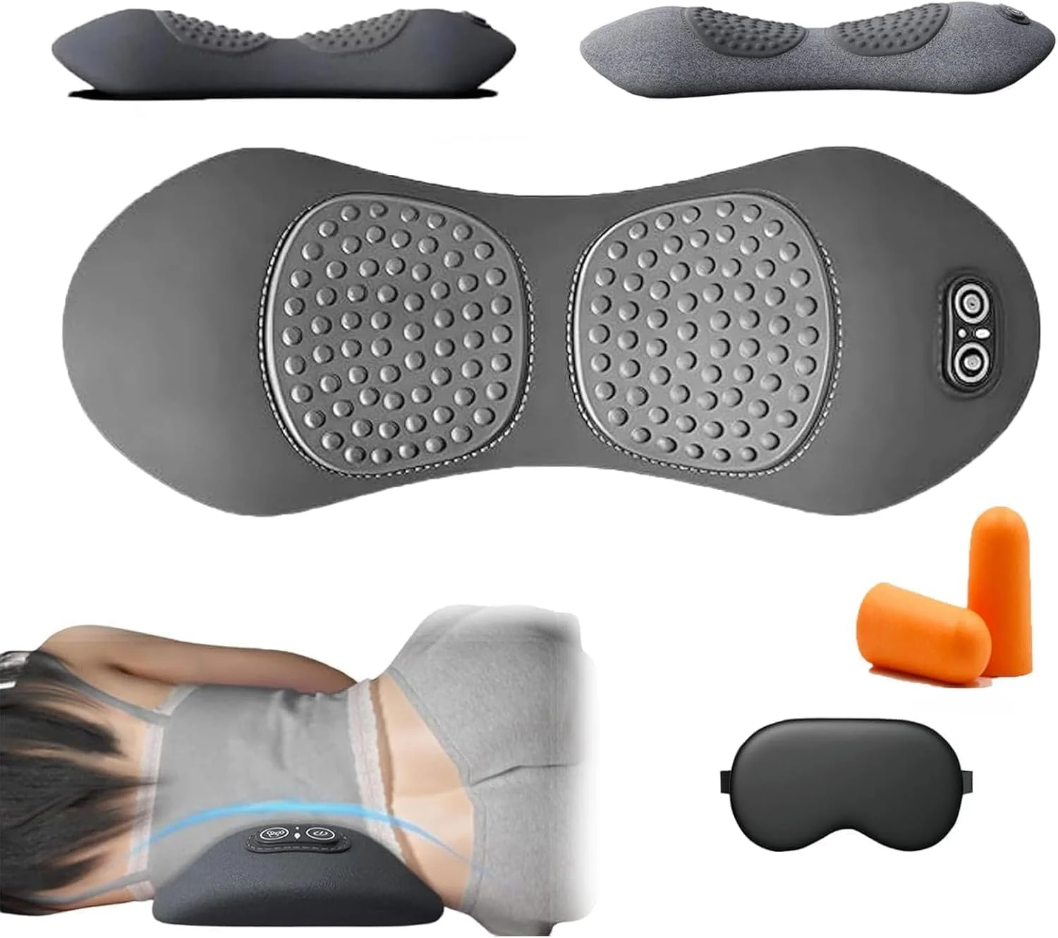 ماساژور کمر سه کاره با گرما، بالش پشتیبانی کمری برقی با ارتفاع قابل تنظیم، بالش پشتیبانی کمر برای تخت، بالش گوه ای کمر (خاکستری)