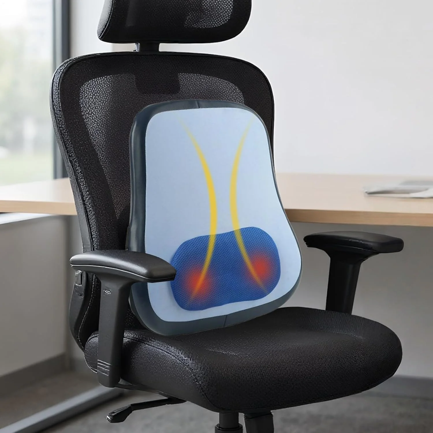 ماساژور کمر با گرما، ماساژور گردن با گرما، کوسن پشتیبانی کمری برقی بی سیم برای مردان زنان ریکاوری ورزشی مسافرت صندلی ماشین خانه