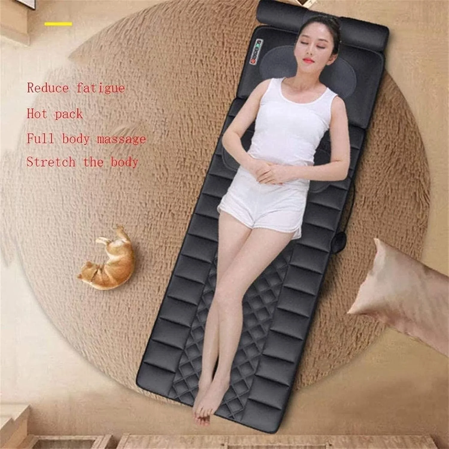 تشک ماساژور با گرما، پد ماساژور دارای 10 موتور ویبره، تشک ماساژور حرارتی کل بدن شامل پشت، گردن، کمر، ناحیه کمری و ران، 9 حالت ماساژ