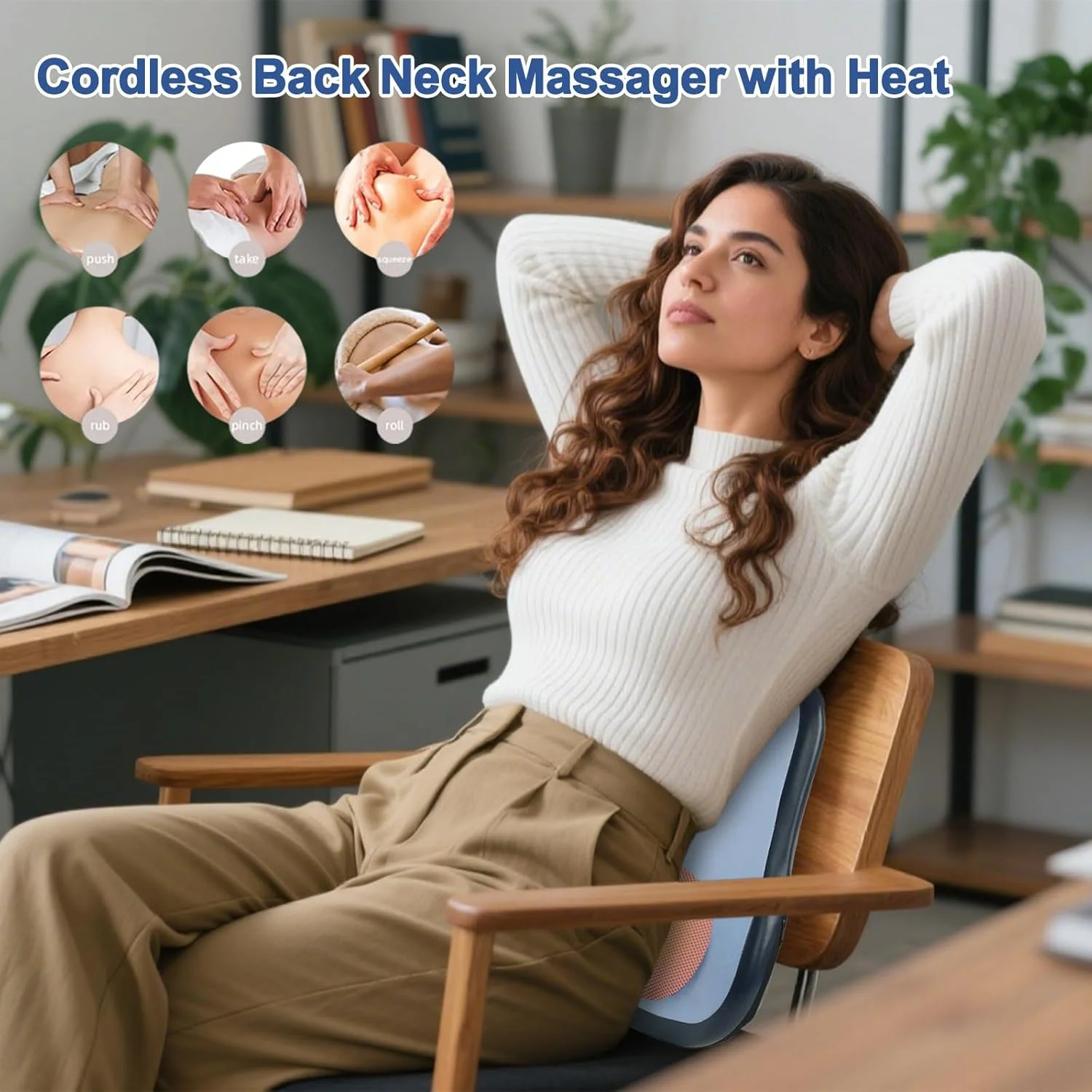 ماساژور کمر - ماساژور گرمایشی کمر، کوسن برقی بدون سیم برای پشتیبانی از کمر، مناسب برای زنان و مردان، محل کار، ریکاوری ورزشی، خانه، مسافرت، صندلی ماشین