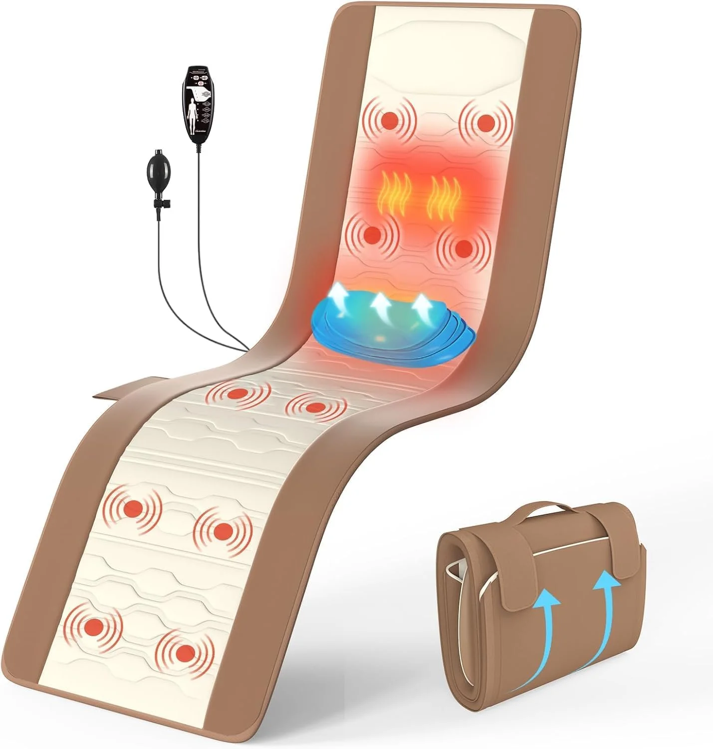 تشک ماساژ کل بدن با گرما، ماساژور کمر برای تسکین درد با بافت عمیق، پد ماساژ کمر با دستگاه کشش پشتیبانی کمری، 10 موتور ویبره و 5 حالت ماساژ، 2 پد گرمایشی برای کمر