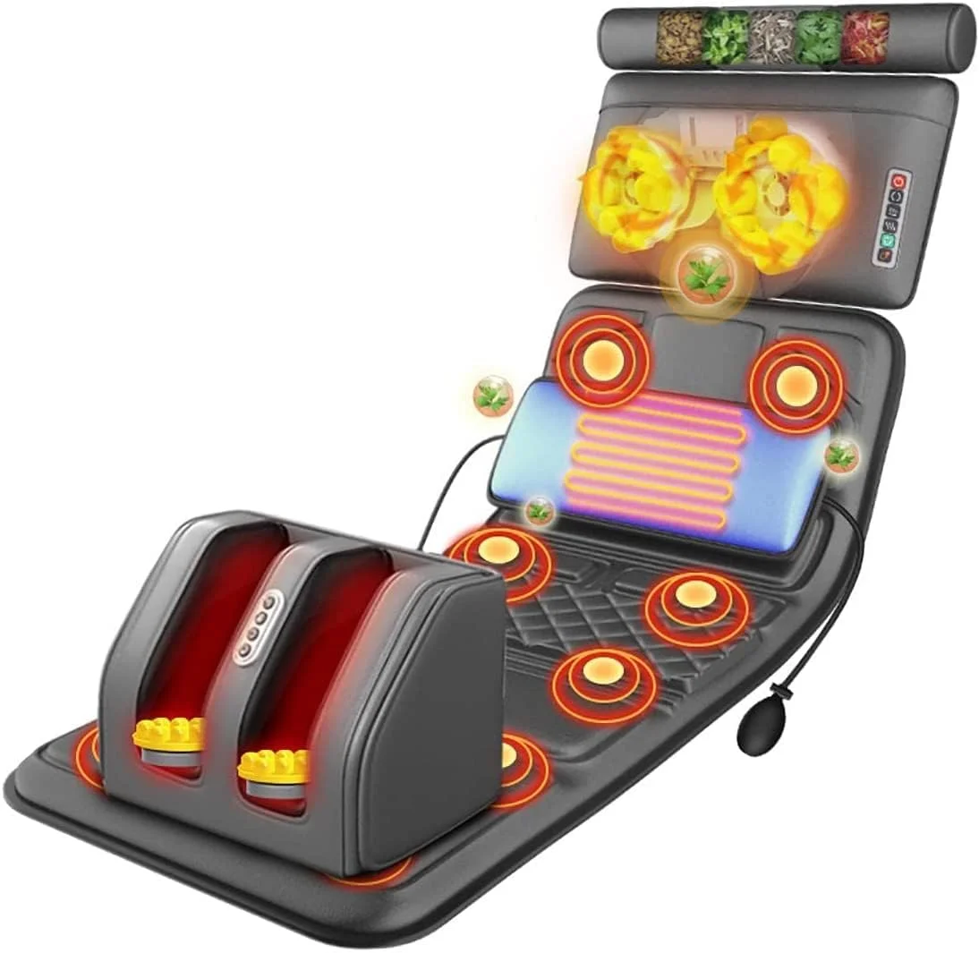 تشک ماساژ گرمایشی با ۲۰ سر ماساژ شیاتسو گردن، پد گرمایشی تشک ماساژ کل بدن، کوسن تشک ماساژور برای تسکین درد کمر، پا و ماساژ