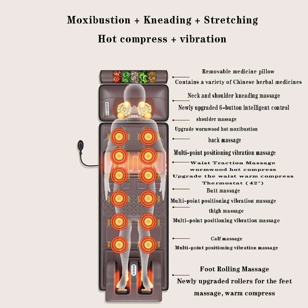 تشک ماساژ گرمایشی با ۲۰ سر ماساژ شیاتسو گردن، پد گرمایشی تشک ماساژ کل بدن، کوسن تشک ماساژور برای تسکین درد کمر، پا و ماساژ