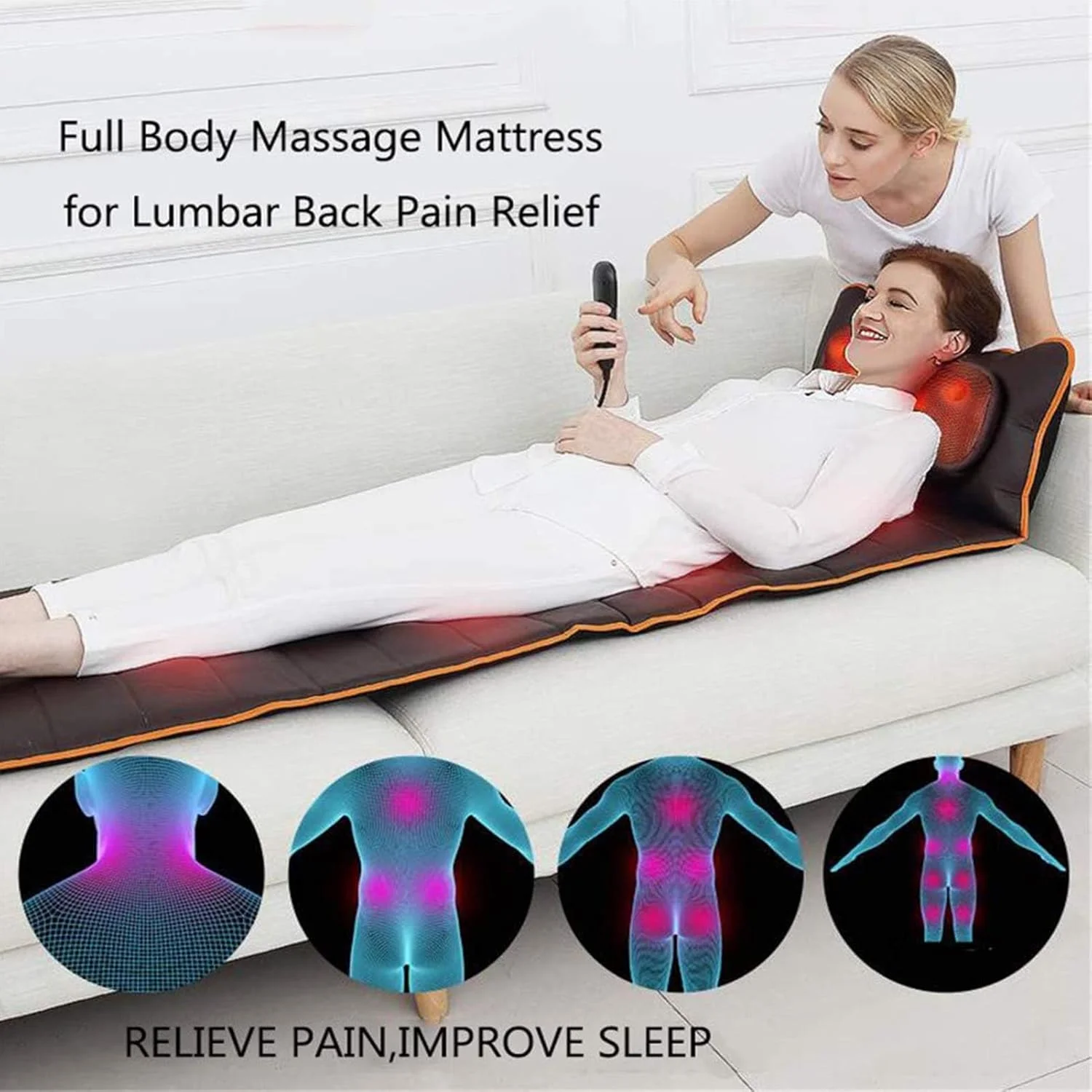 تشک ماساژ با گرما - 9 سطح شدت و 9 حالت ماساژ، تشک ماساژور کل بدن با گرمایش، ماساژور کمر برای تسکین درد