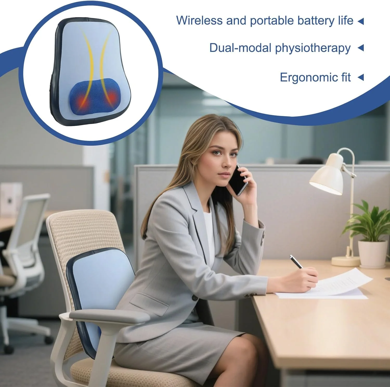 ماساژور کمر با گرما - ماساژور گردن با گرما | کوسن پشتیبانی کمری برقی بی سیم برای مردان زنان ریکاوری ورزشی مسافرت صندلی ماشین خانه