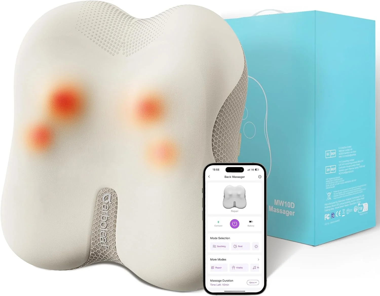 ماساژور شیاتسو آربولیف برای کمر با عملکرد گرما و اپلیکیشن; ماساژور بی سیم برای گردن، شانه و کمر، روکش قابل شستشو و زمان کارکرد طولانی، مناسب برای دفتر و خانه