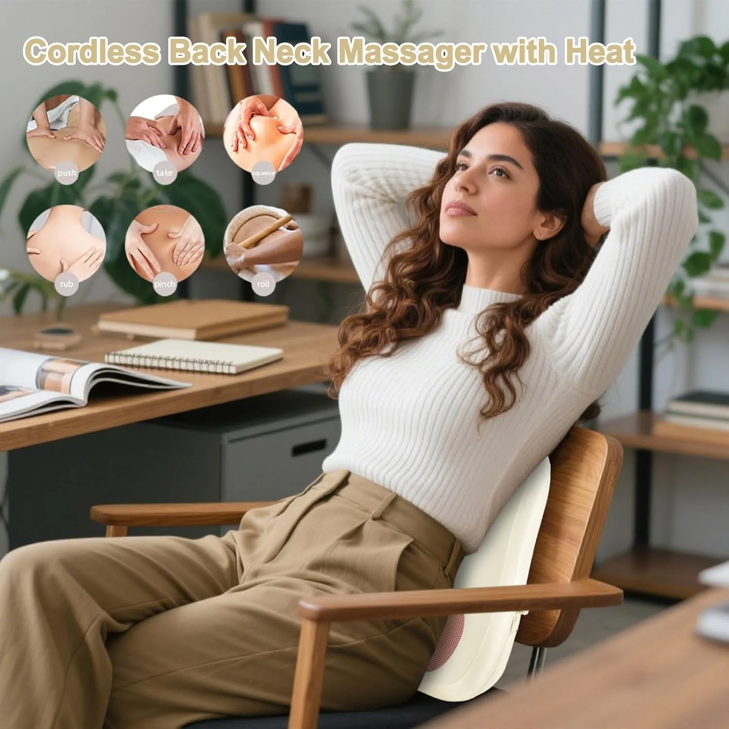 ماساژور کمر برای صندلی - ماساژور گردن گرمایشی | کوسن پشتیبانی کمری برقی بی سیم برای مردان، زنان، ریکاوری ورزشی، مسافرت، صندلی ماشین، خانه