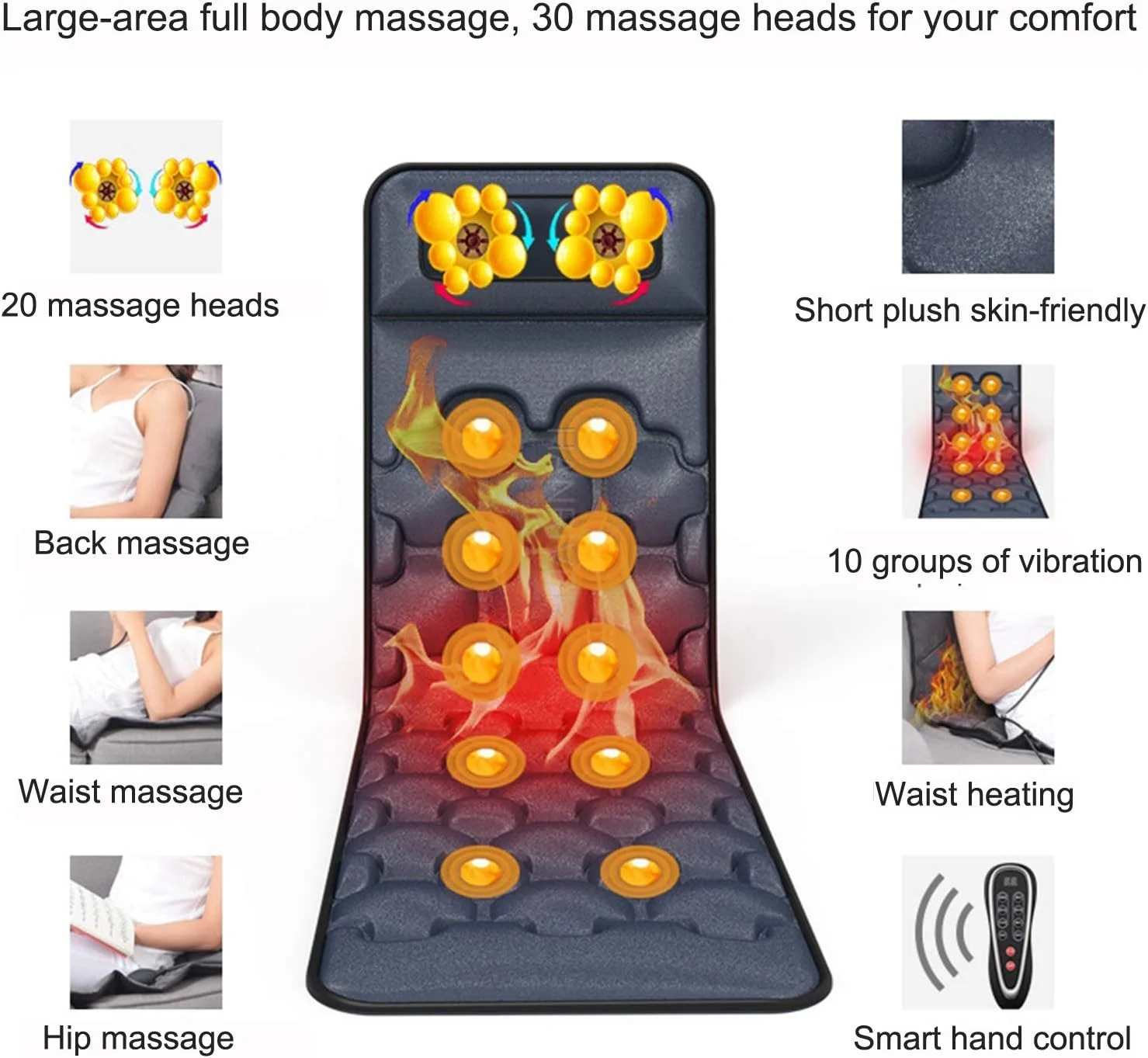 تشک ماساژ تاشو تمام بدن آراست با 10 موتور ویبره و 2 پد گرمایشی درمانی، کوسن ماساژور تمام بدن برای تسکین درد کمر، ستون فقرات و پا LEOWE