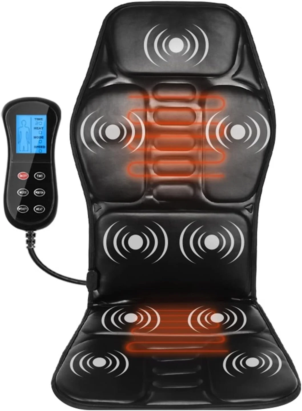 ماساژور صندلی برقی گرمایشی ویبره ماساژور پشت صندلی برای تسکین درد گردن و کمر در خانه و محل کار با کنترل از راه دور LED