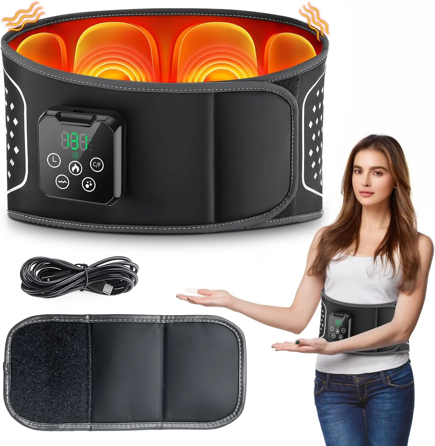 پد گرمایشی برقی آنجو با ماساژ، ماساژور بی سیم برای کمر، کمربند دور کمر قابل حمل، ریلکسیشن، پشتیبانی کمری، 3 حالت لرزش، 4 سطح گرمایش، هدیه برای آقایان و بانوان