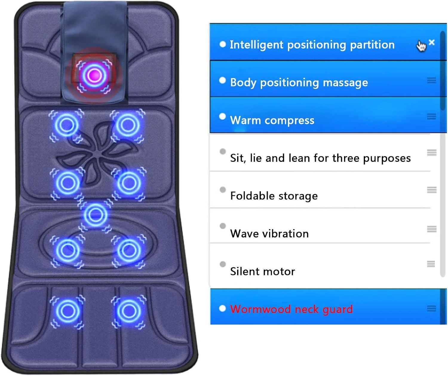 تشک ماساژ گرمایشی، پد گرمایشی تشک ماساژور تمام بدن برای تسکین درد کمر، پا، ماساژ نبض موجی تمام پشت، راحت و تاشو، هدیه ای مناسب