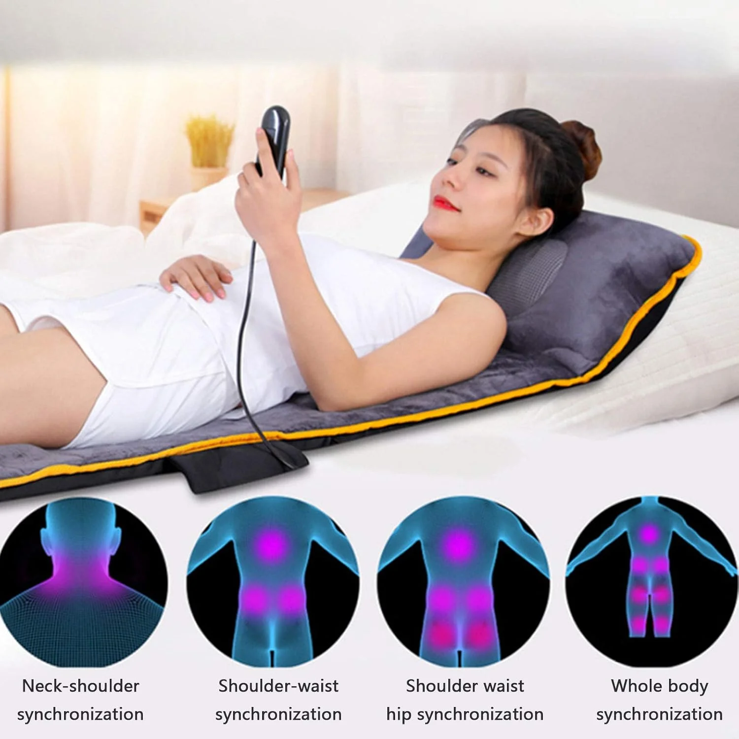 تشک ماساژ گرمایشی، پد گرمایشی تشک ماساژور تمام بدن برای تسکین درد کمر، پا، ماساژ نبض موجی تمام پشت، راحت و تاشو، هدیه ای مناسب