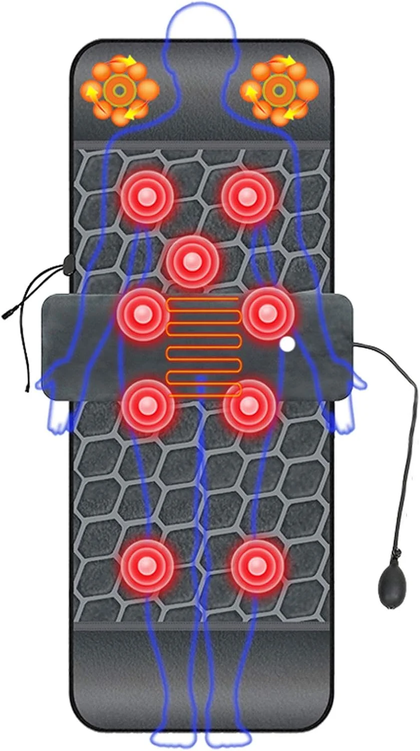 تشک ماساژ با ۹ موتور ویبره، تشک ماساژور کل بدن، گردن، کمر، شانه، پشت، شیاتسو، برای تسکین کمر، باسن، کمری، پشتیبانی کیسه هوا، پارچه نرم و لطیف