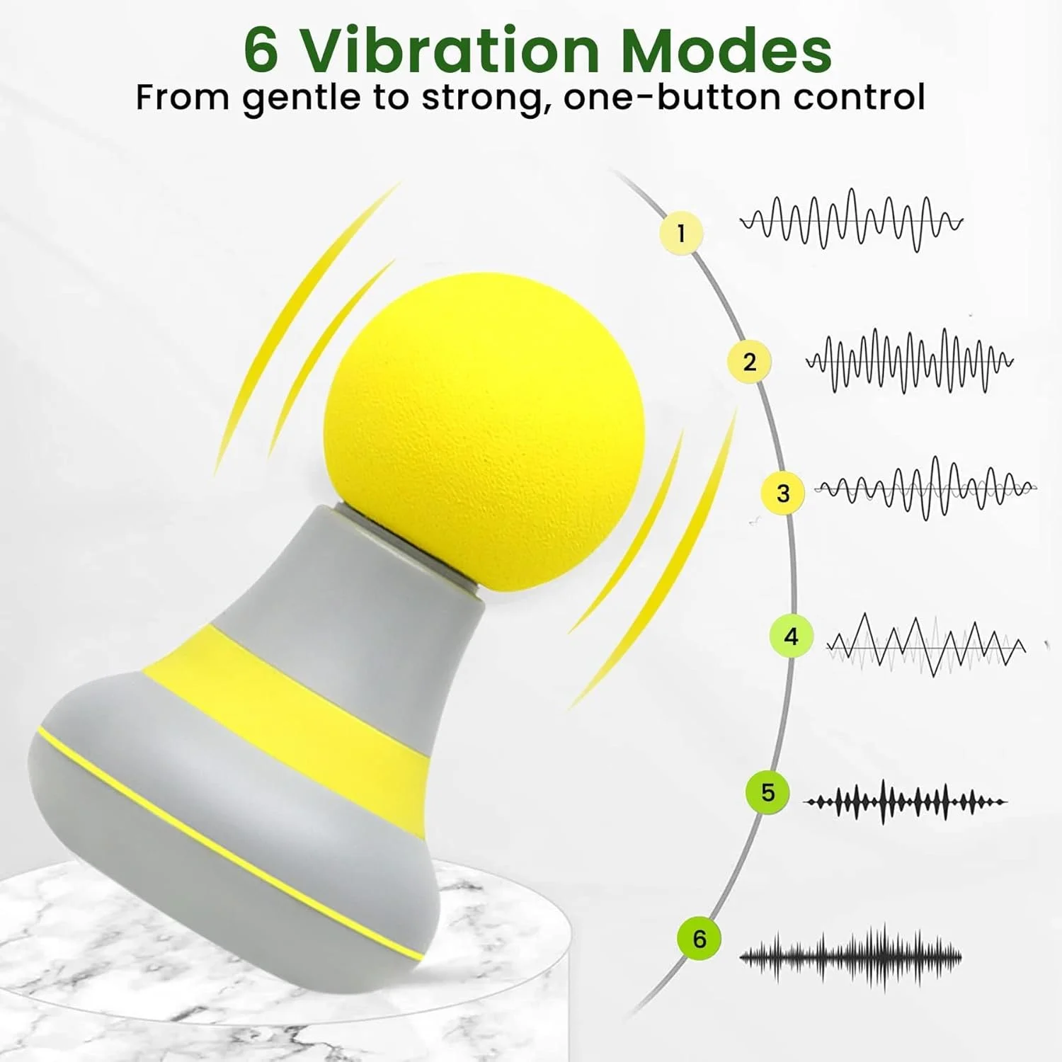 ماساژور دستی کوچک قابل حمل، ماساژور الکتریکی کوچک کل بدن، زمان استقامت طولانی و قابل شارژ با USB و 6 حالت لرزش برای ماساژ گردن، شانه، پا، ریکاوری ورزشی (زرد).