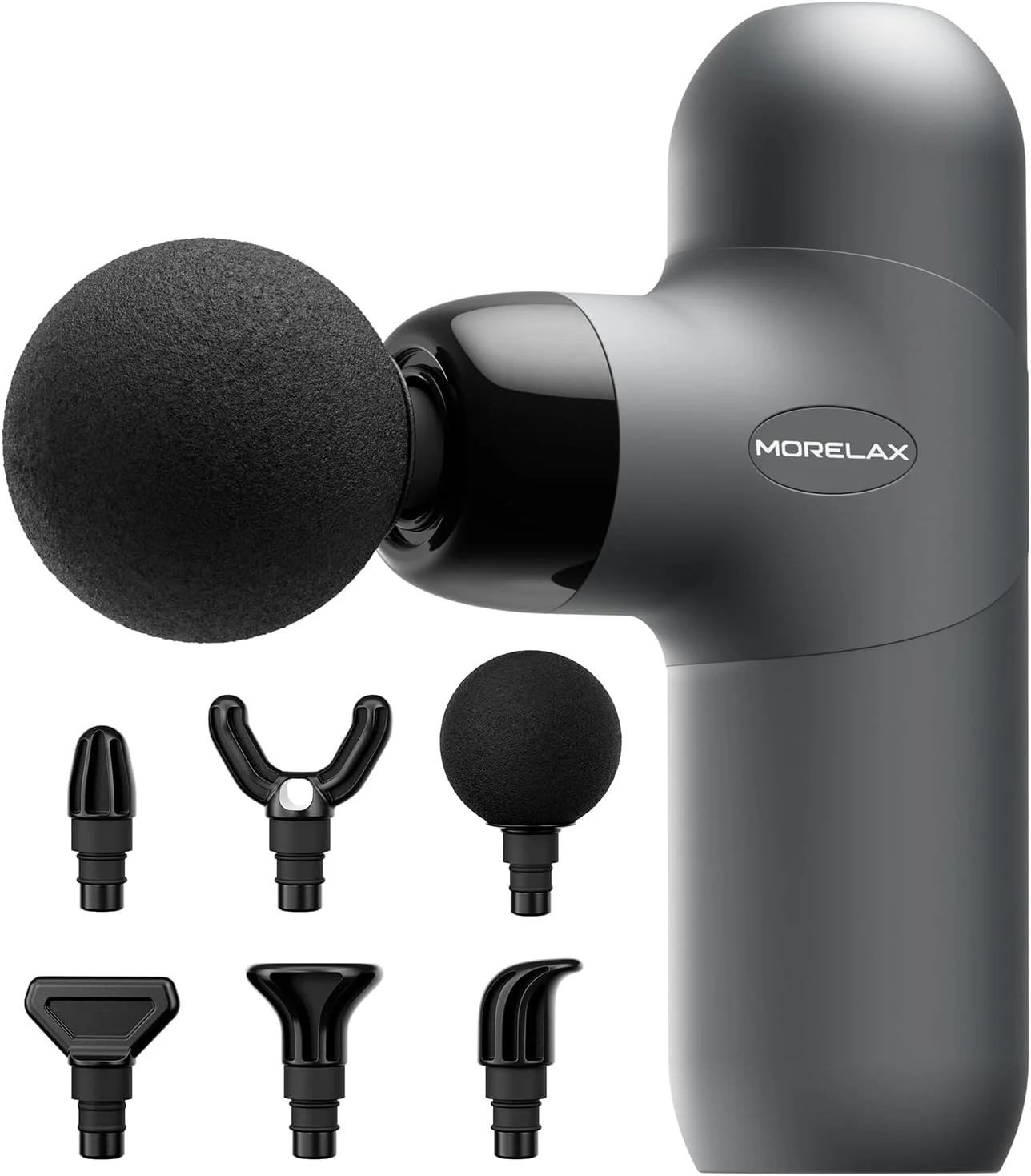 ماساژور تفنگی مینی Morelax بافت عمیق، ماساژور ضربه ای قابل حمل برای تسکین درد کل بدن، ماساژور ورزشی دستی برقی با 6 سر ماساژ و 4 سرعت، بهترین هدیه (خاکستری)