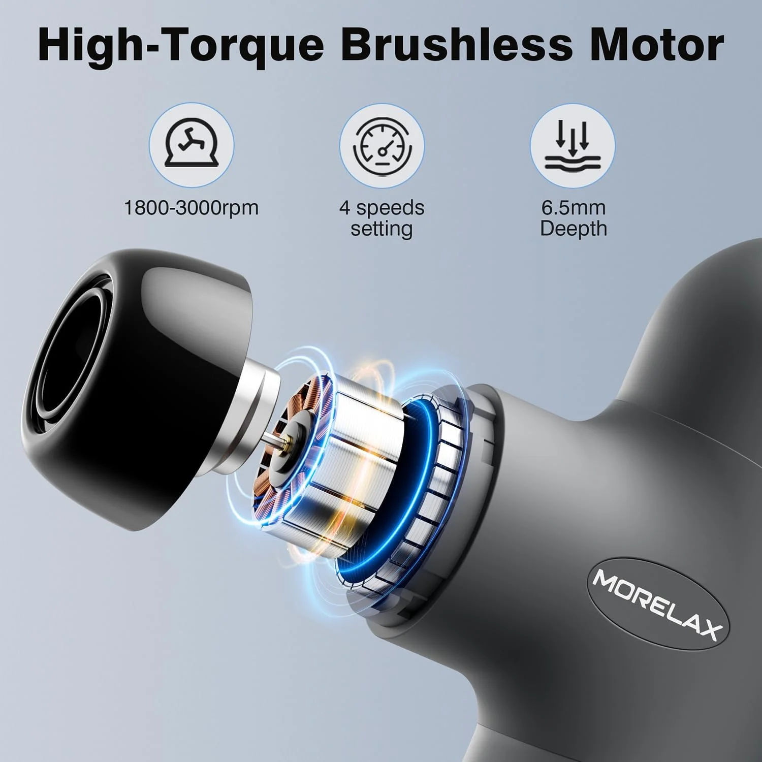 ماساژور تفنگی مینی Morelax بافت عمیق، ماساژور ضربه ای قابل حمل برای تسکین درد کل بدن، ماساژور ورزشی دستی برقی با 6 سر ماساژ و 4 سرعت، بهترین هدیه (خاکستری)