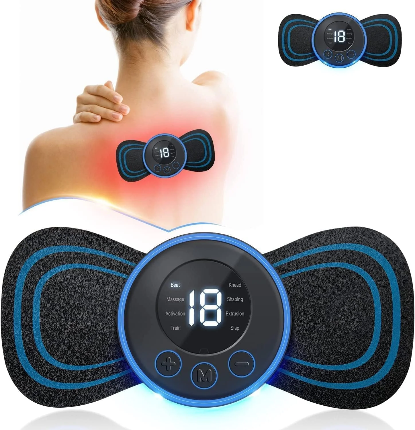 پد ماساژور هوشمند گردن، دستگاه مینی پالس الکتریکی بی سیم قابل حمل برای تسکین درد گردن و شانه، مناسب برای استفاده در خانه و مسافرت، شدت قابل تنظیم برای آقایان و بانوان، مشکی