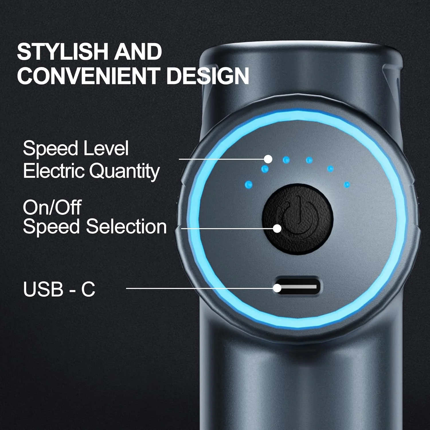 ماساژور کوچک، ماساژور بافت عمیق جمع و جور، 6 سرعت، 4 سر، نورپردازی مدرن، هدیه ای ایده آل برای آقایان و بانوان (آبی)