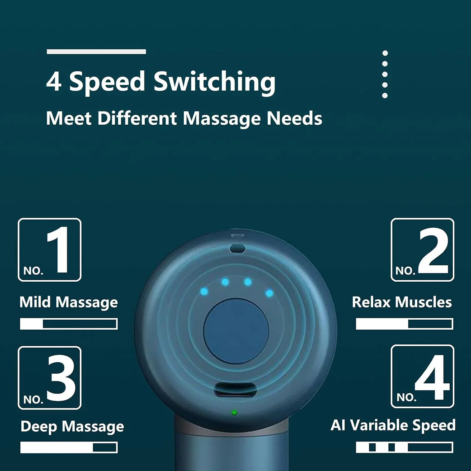 ماساژور تفنگی مینی قابل حمل Kica K2 - ماساژور ضربه ای الکتریکی با بافت عمیق برای تسکین درد و ریکاوری عضلات - دسته فلزی محکم، ریلکس کننده فاسیا، حالت ماساژ درمانی عمیق - آبی