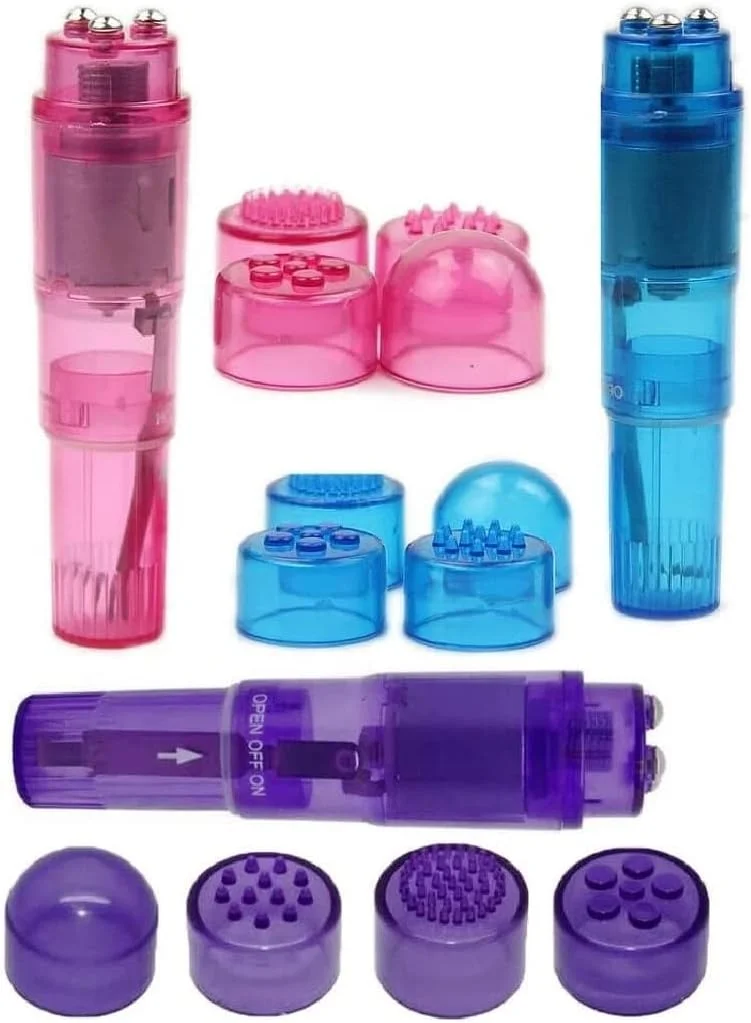 ابزار ماساژ لرزشی کوچک قابل حمل با 4 سر، مناسب برای گردن، شانه، صورت، کمر، پا و عضلات - رنگ های صورتی، آبی و بنفش