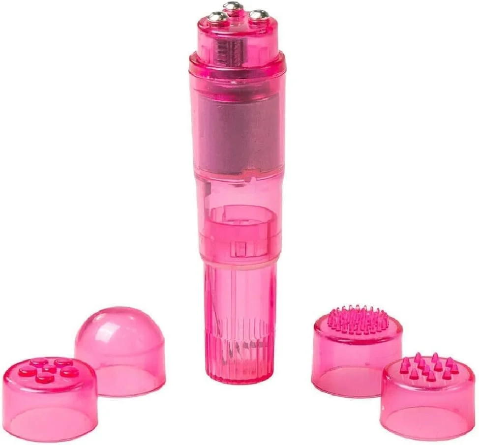 ابزار ماساژور ویبره ای کوچک قابل حمل با 4 سر، مناسب برای گردن، شانه، صورت، پشت و عضلات پا (رنگ صورتی)