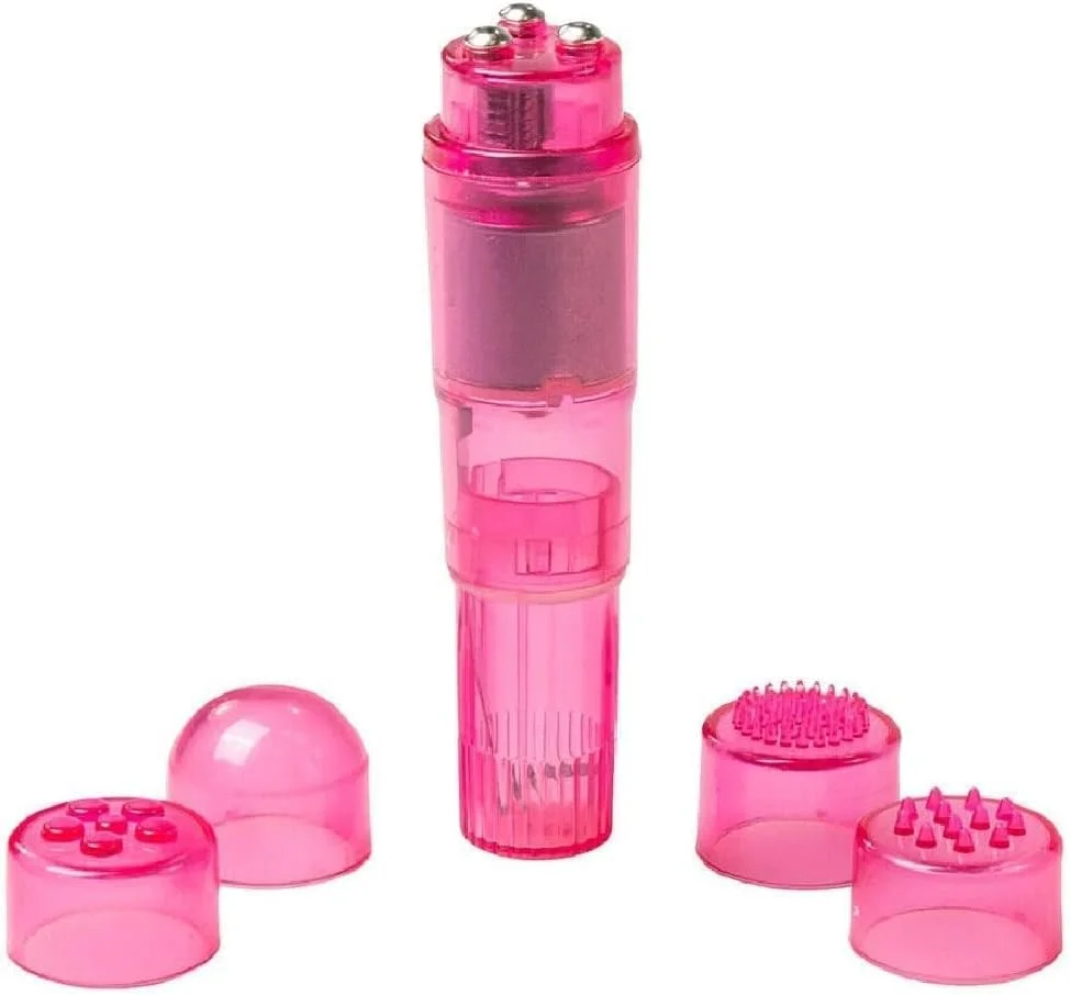 ابزار ماساژور لرزشی کوچک قابل حمل با 4 سر، ابزار جیبی برای گردن، شانه، صورت، پشت و عضلات پا (2 عدد صورتی)