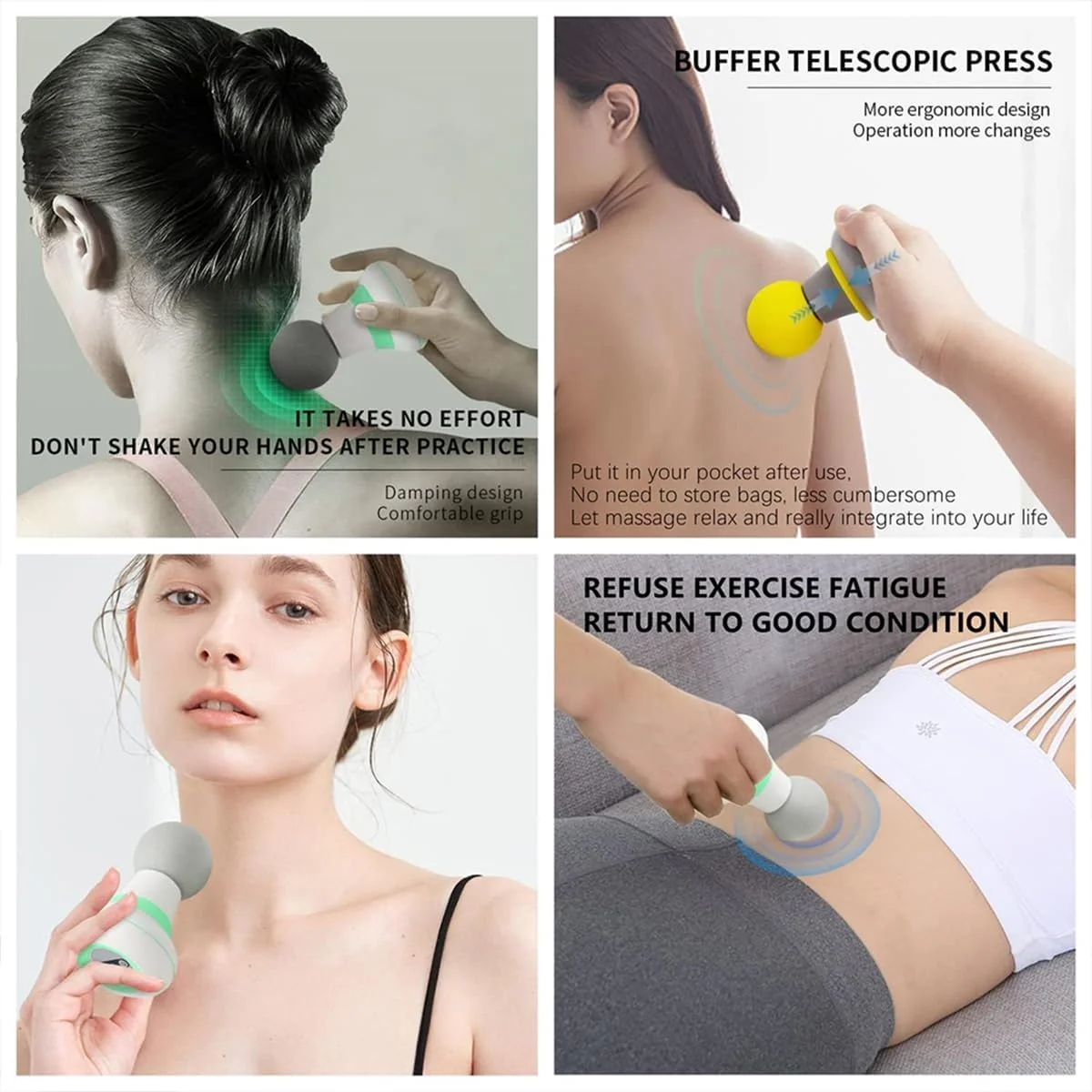 ماساژور الکتریکی کوچک قابل حمل، 6 سطح قابل تنظیم، ویبره با فرکانس بالا، ماساژور گردن، شانه، کمر و کل بدن برای تسکین درد (صورتی)