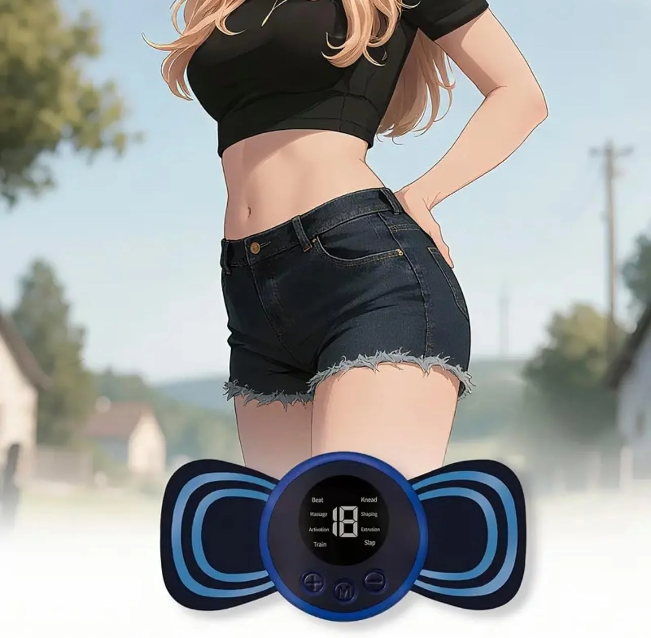 دستگاه ماساژور دیجیتال کوچک با نمایشگر LCD، ۱۳.۳ سانتی متر در ۵.۸ سانتی متر، حالت های متعدد، آبی و مشکی