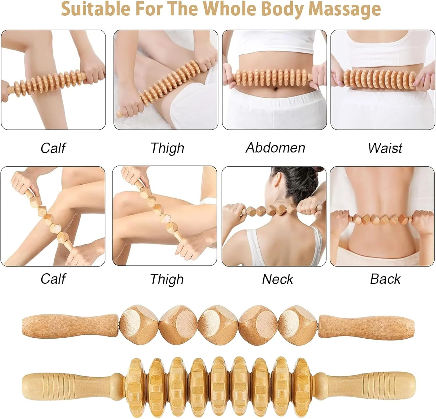 مجموعه 5 عددی ابزار ماساژ چوبی یشاین، ابزار ماساژ چوبی، غلتک ماساژ چوبی، ماساژ عضلات، ابزار گوا شا ضد سلولیت، پیکرتراشی بدن