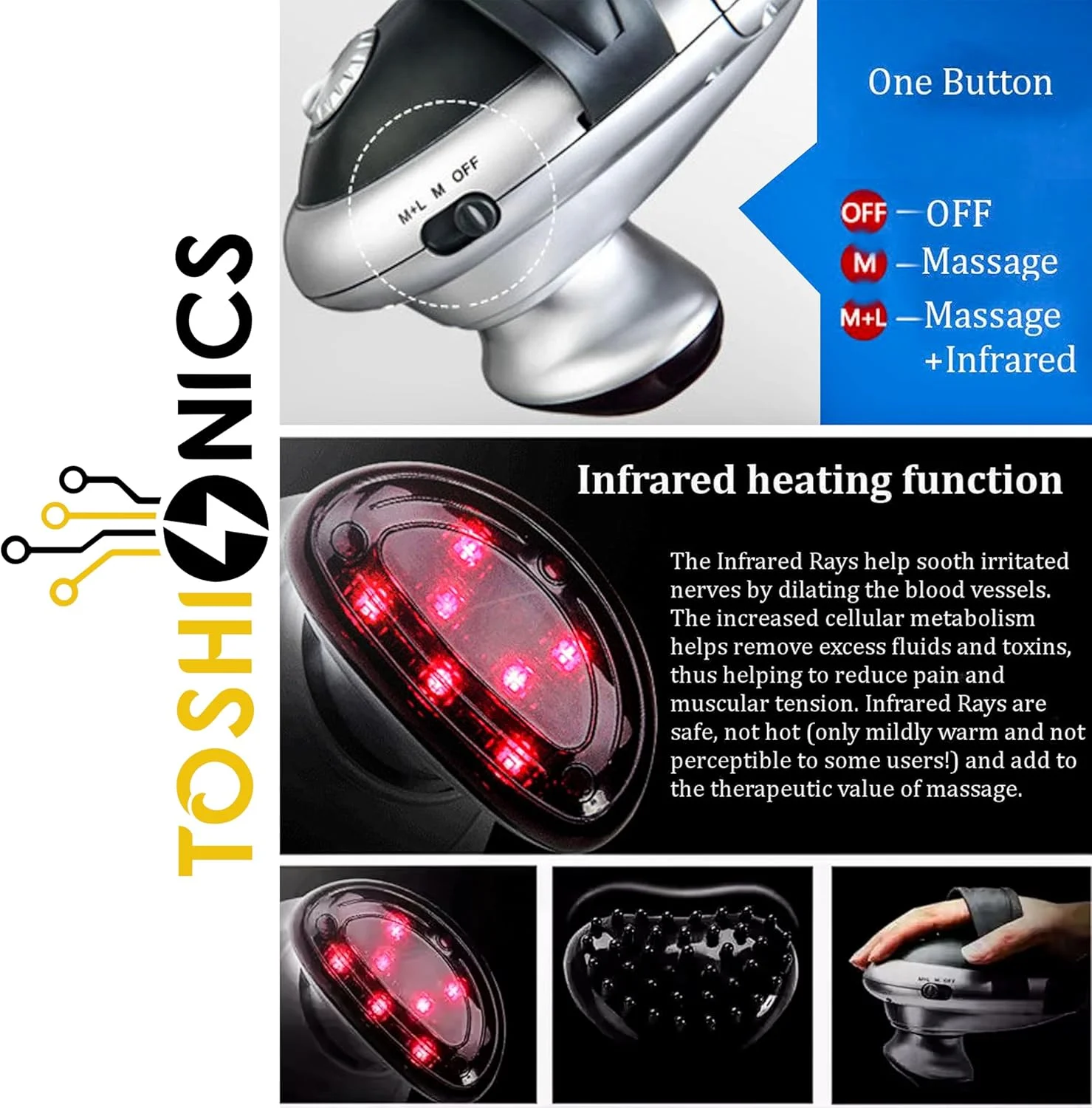 ماساژور دستی کل بدن توشیونیکس | ماساژور برقی بدن | ماساژور تسکین درد و استرس برای آقایان و بانوان | ماساژور برای عضلات، کمر، پا، گردن، شانه، ساق پا (نقره ای)