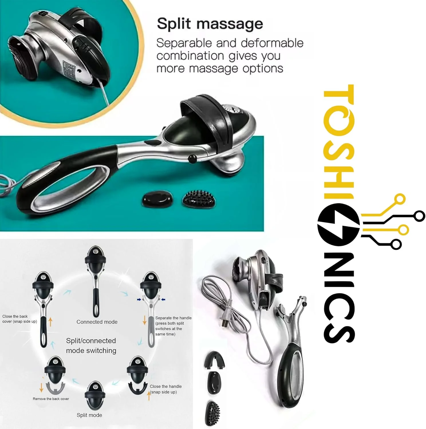 ماساژور دستی کل بدن توشیونیکس | ماساژور برقی بدن | ماساژور تسکین درد و استرس برای آقایان و بانوان | ماساژور برای عضلات، کمر، پا، گردن، شانه، ساق پا (نقره ای)