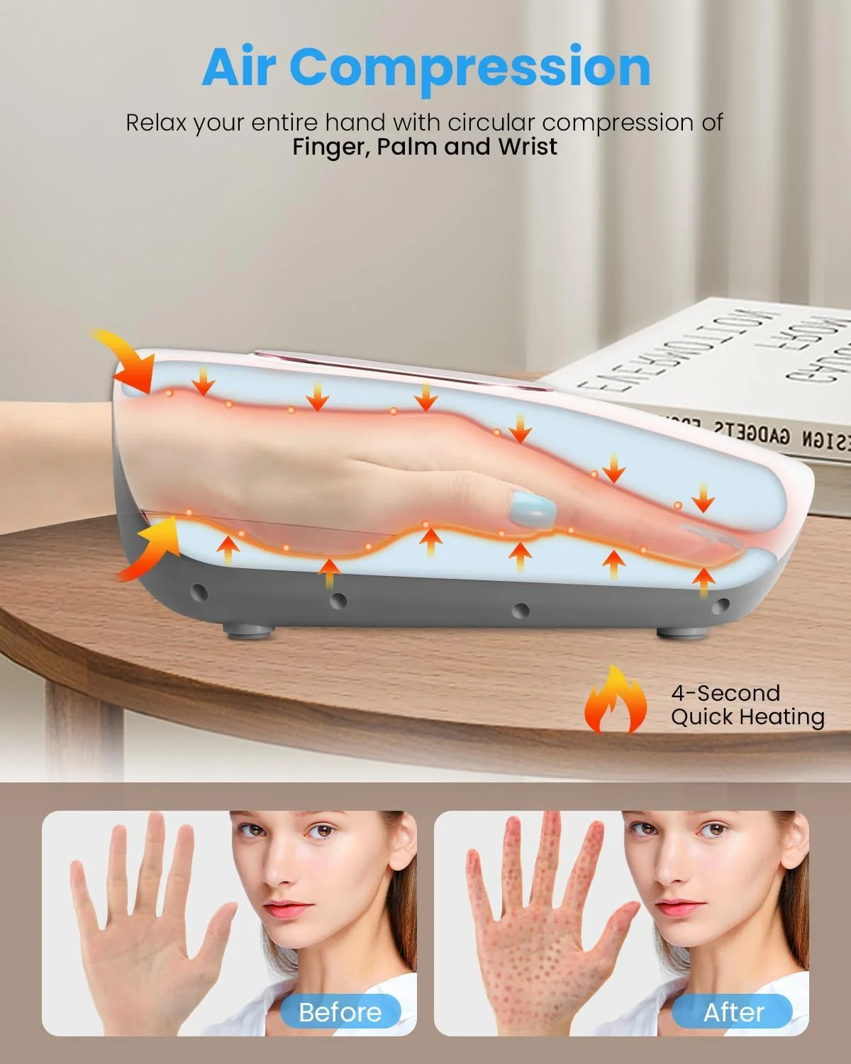 ماساژور دست با گرما و فشار، دستگاه تسکین درد دست برای آرتروز و تونل کارپال، دستگاه مراقبت از دست برای زنان، مردان، همسر، مادر