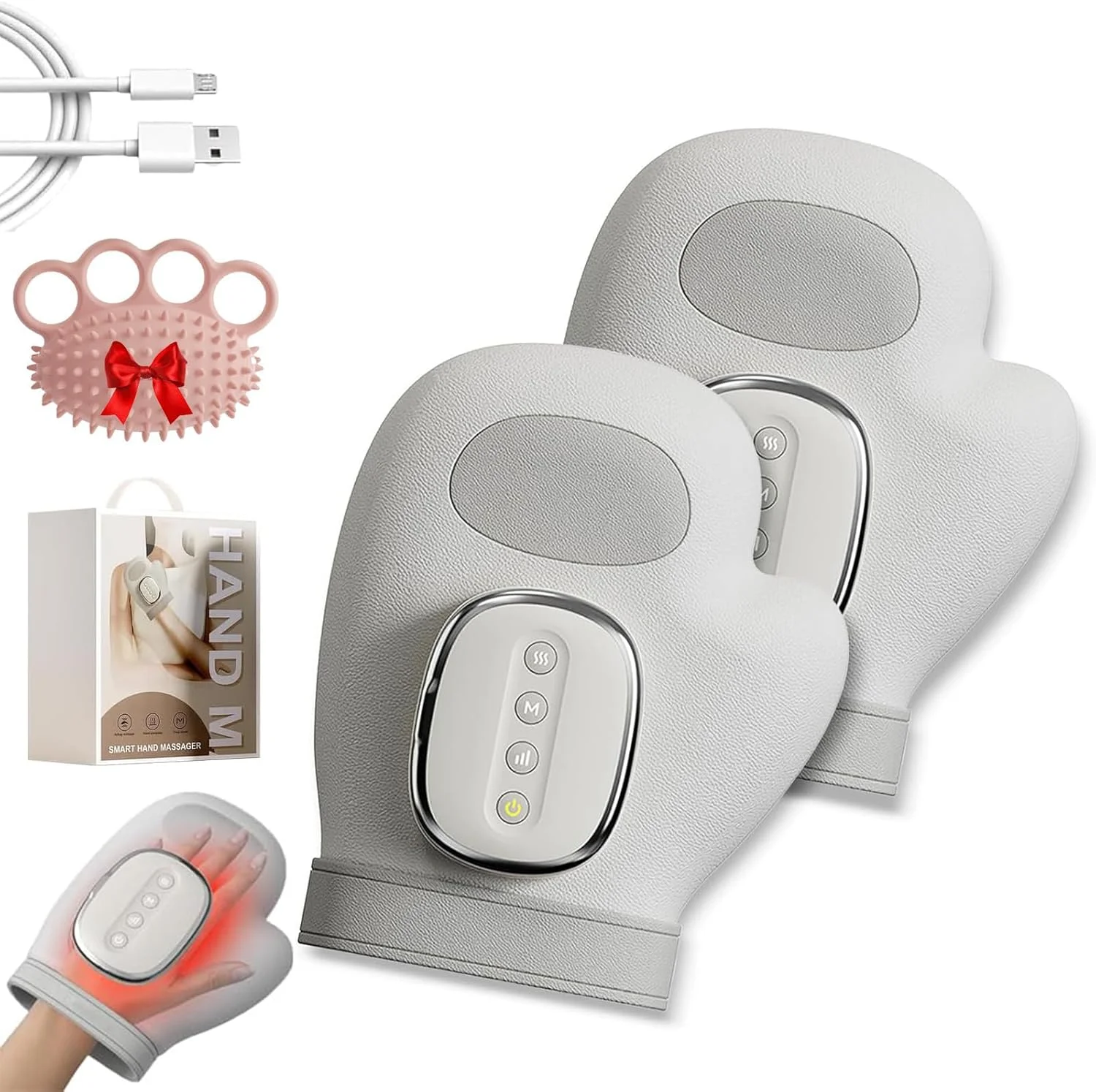 ماساژور دست برای آرتروز و تونل کارپال، ماساژور دست با گرما و فشار، دستکش ماساژور دست، دستکش ماساژور بی سیم دست با 3 حالت، 5 دنده، خاموش شدن برنامه ریزی شده، برای زنان و مردان (2 عدد)
