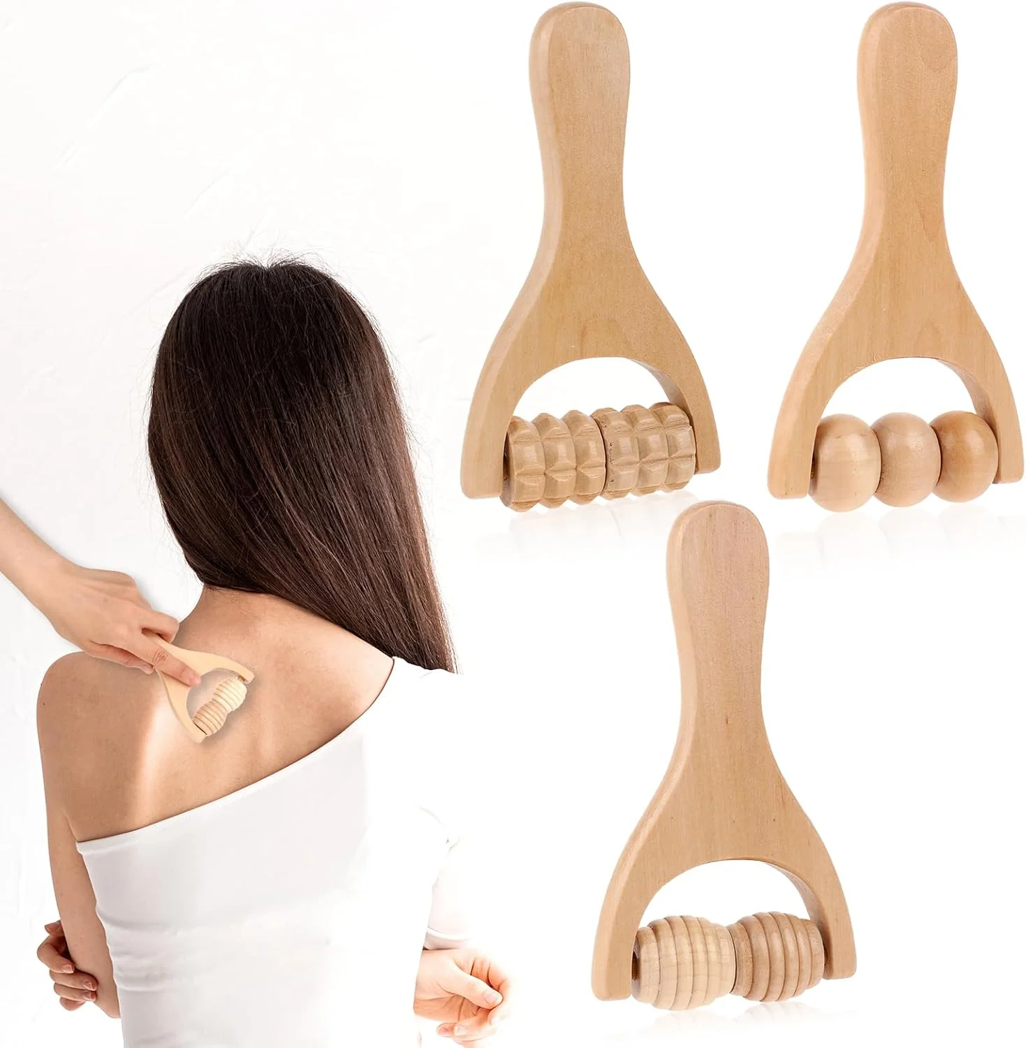 غلتک ماساژ دستی چوبی 3 تکه، میله غلتکی عضلانی، ابزار ماساژ تراپی دستی چوبی، غلتک ماساژ نقطه ماشه ای، برای ریلکس کردن ران، پا، دست، گردن، کل بدن، عضلات، مردان و زنان